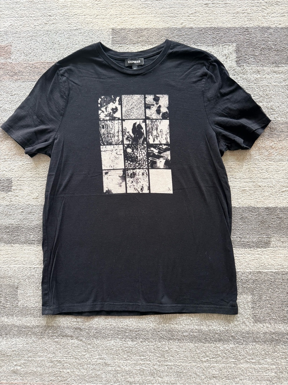 Express Black Short Sleeve Graphic Tee with White Panel Print
